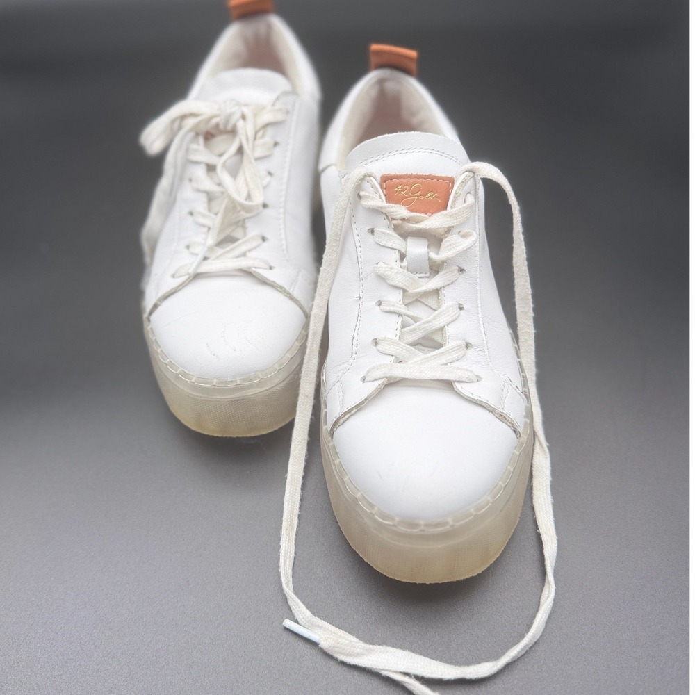 42 Gold Sneakers Womens 7 White Leather GGN-001 Translucent Platform Low Top